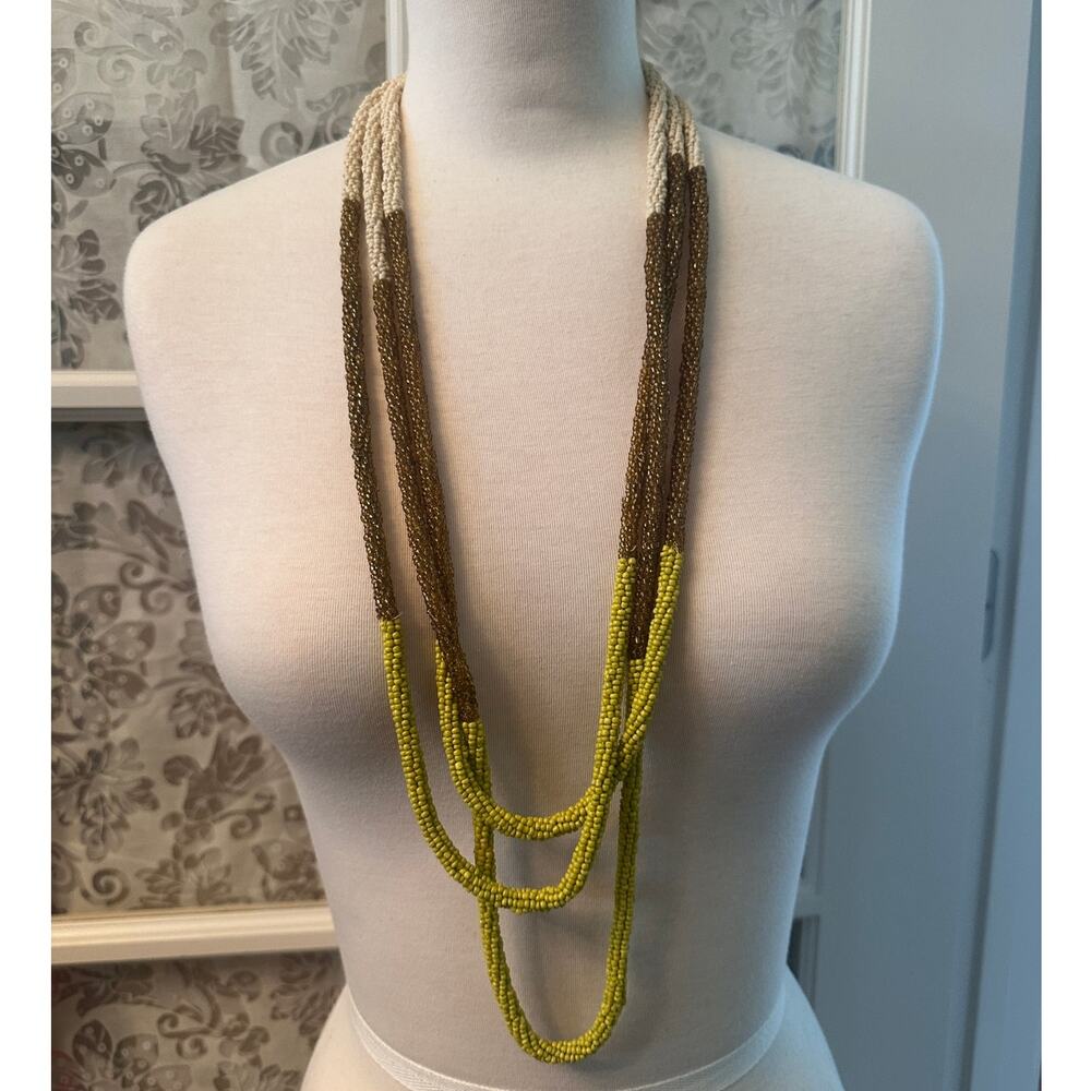 LOFT Multi Color Cream Bronze Lime Green Beaded Layer Necklace